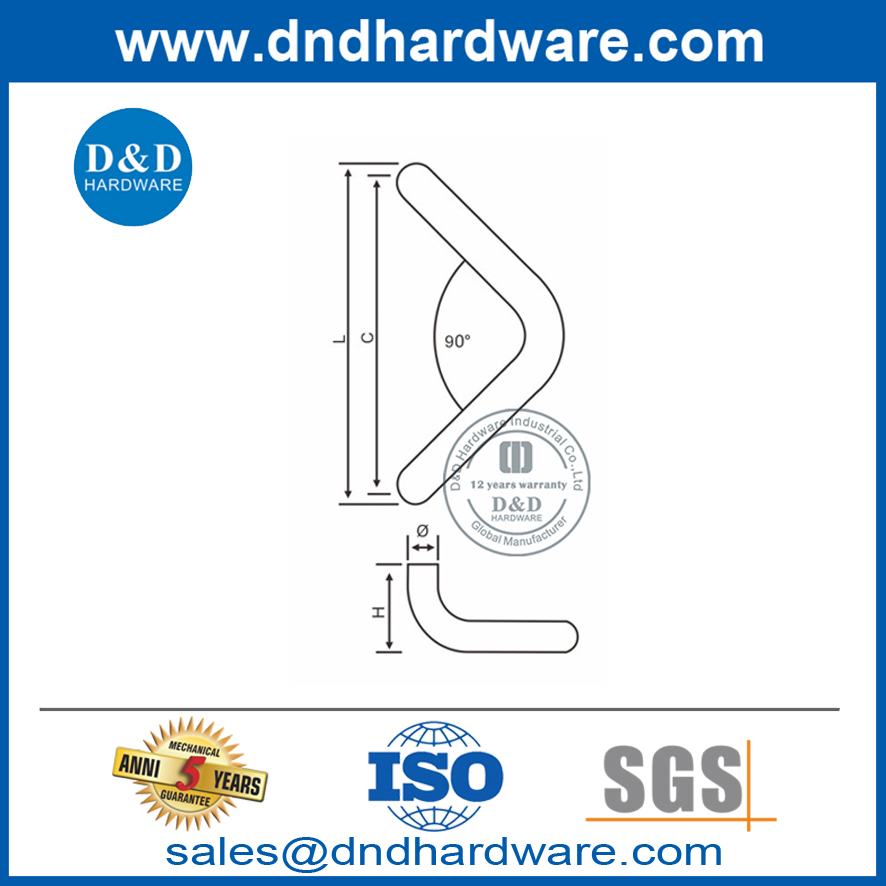 Stainless Steel 90 Degree Corner Silver Special Glass Door Pull Handle-DDPH012