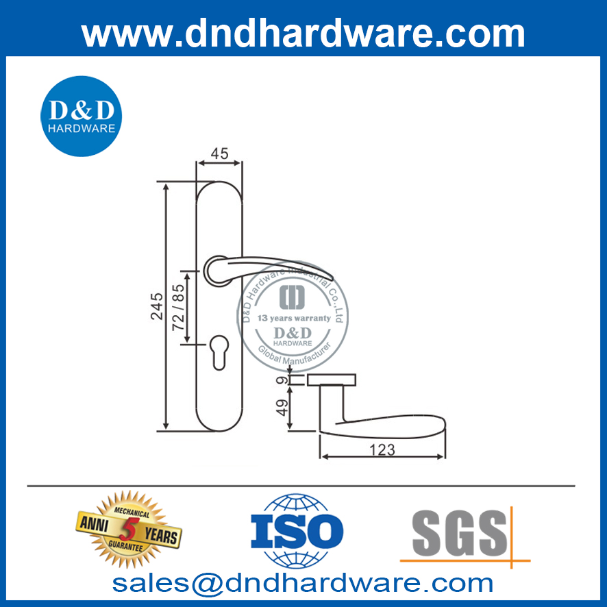Stainless Steel Door Hardware Lever Door Handle with Backplate-DDTP006