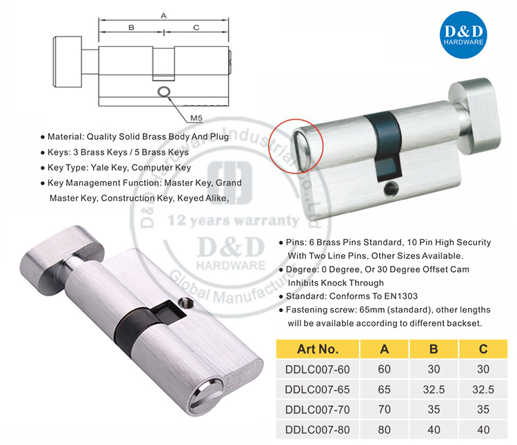 Thumb turn Door Lock Cylinder-DDLC007-D&D Hardware
