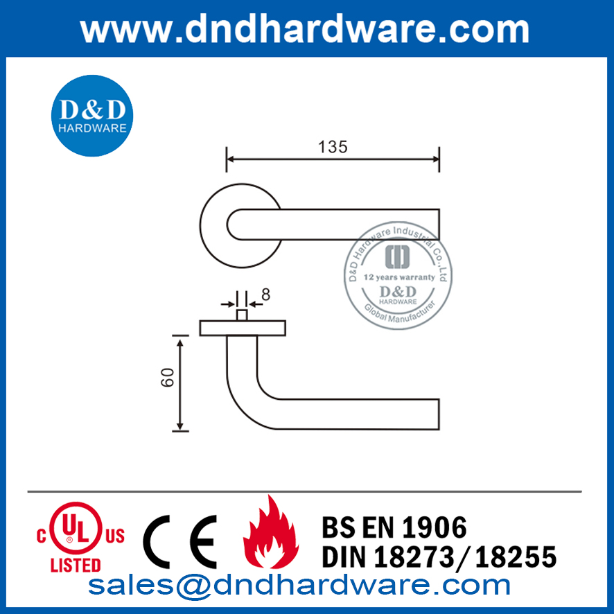 EN1906 Grade 4 Stainless Steel Straight Lever Door Handle-DDTH002