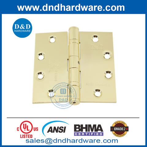 Standard Weight ANSI BHMA Polished Brass NRP Stainless Steel Hinge- DDSS001-ANSI-2-4.5x4.5x3.4