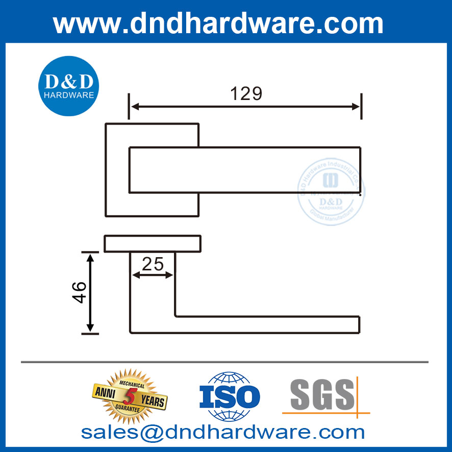 Stainless Steel Square Rosette Tube Wooden Door Solid Lever Door Handle-DDSH057