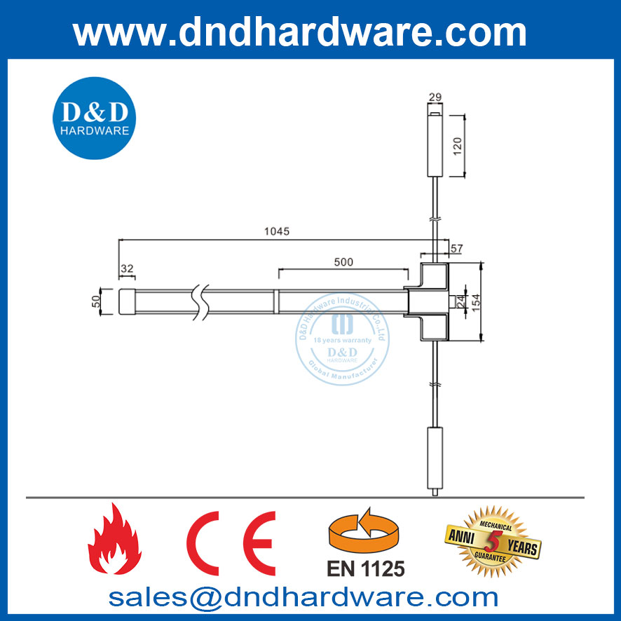 CE Fire Rated Exterior Fire Door Panic Device Panic Exit Hardware Push Cross Bar-DDPD049