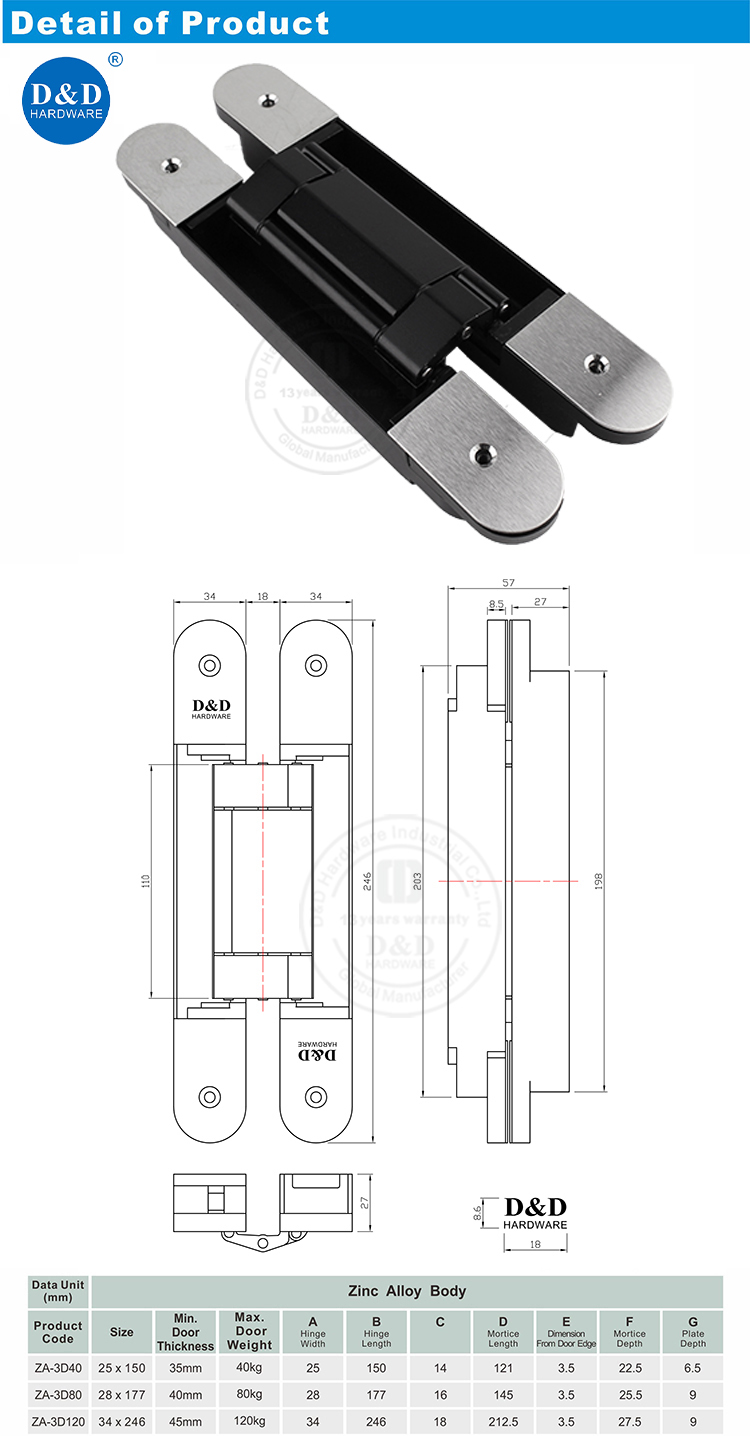 3D concealed hinge