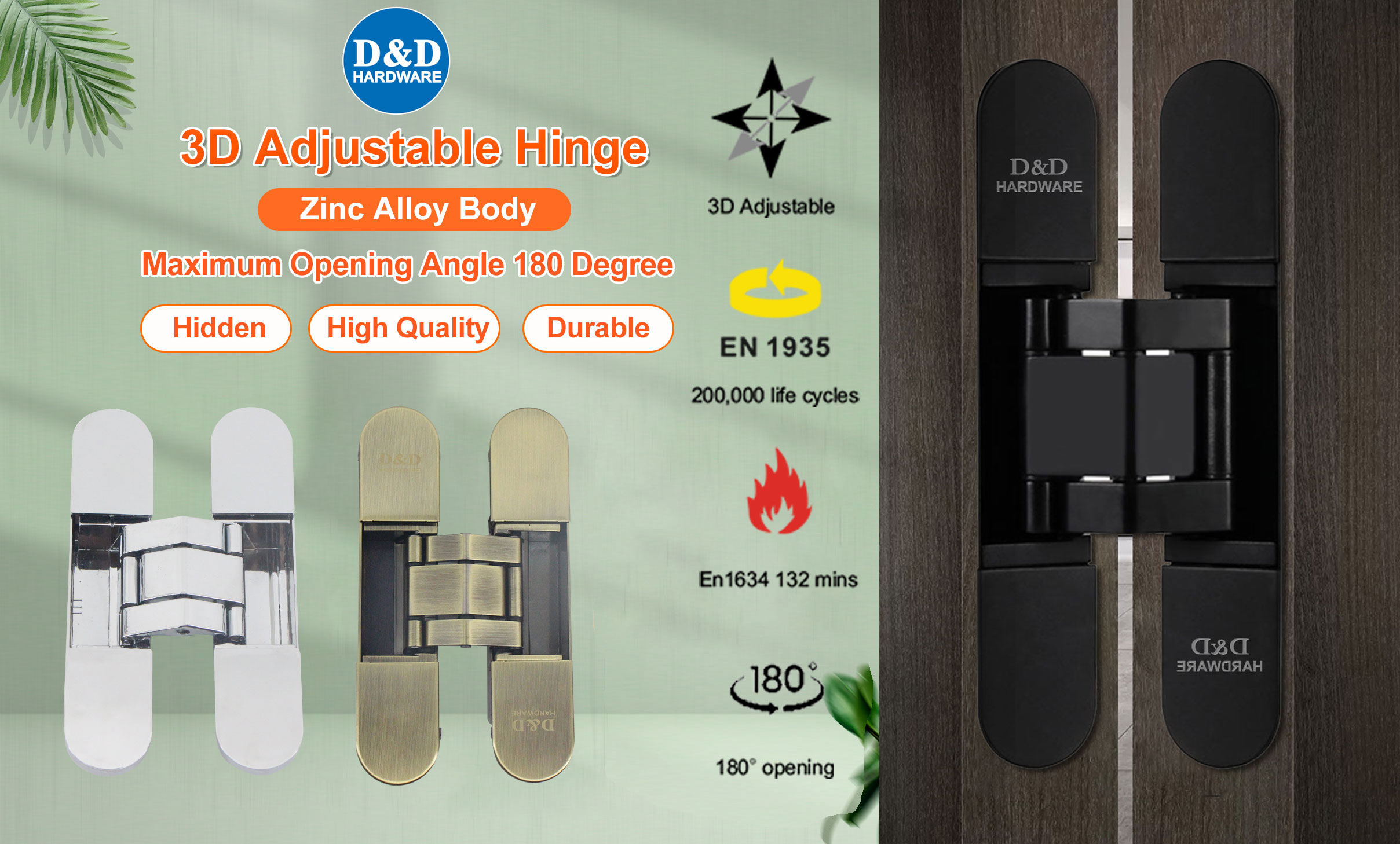 3D Adjustable Hidden Door Hinge for Metal Door