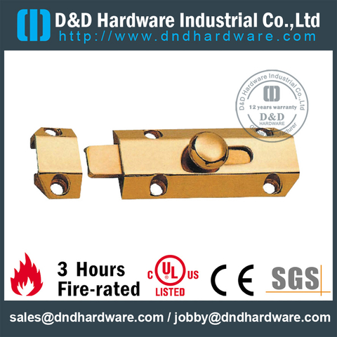 Gold Plated Mortise Brass Door Bolt for Metal Door-DDDB017