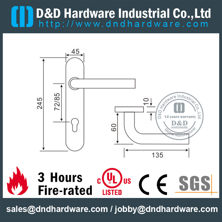 SS316 Tube L Shape Lever Handle with Backplate for Metal Door-DDTP003