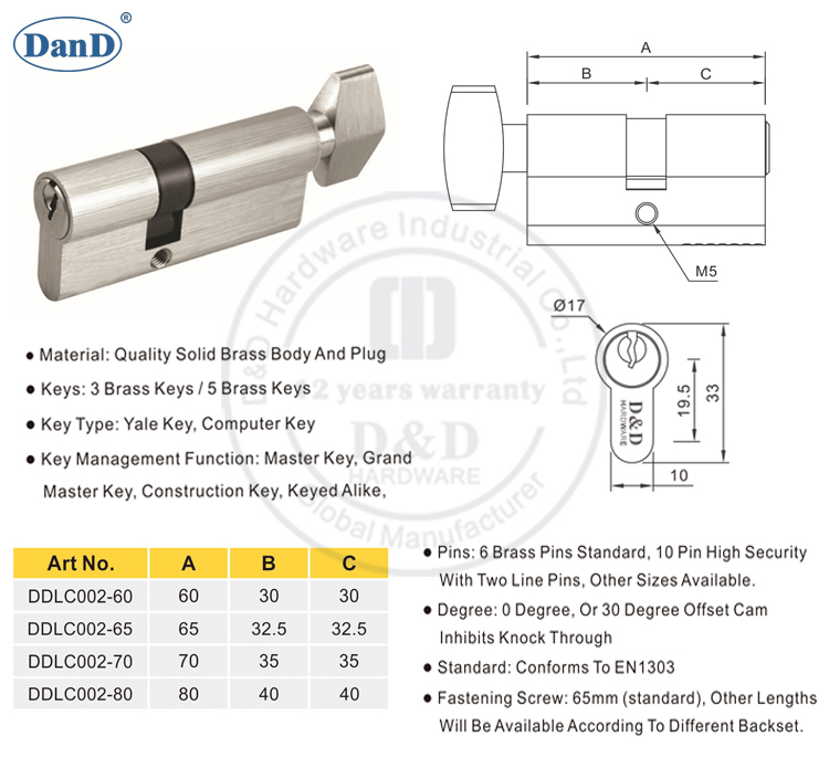 CE Door Lock Cylinder-DDLC002-D&D Hardware