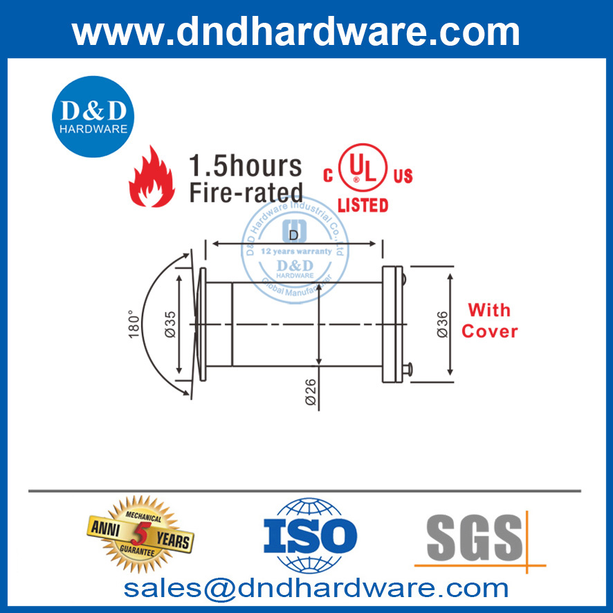 UL Listed Steel Peephole Fire Rated Door Eye Viewer for Front Door-DDDV004