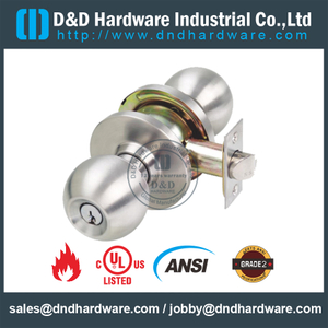 Fire Rated 3 Hours UL Solid ANSI Grade 2 Tubular Ball Knob Lock-Set for Building Door-DDLK012