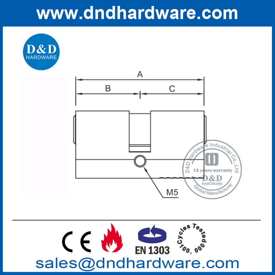Euro Brass Oval Double Cylinder for Wooden Door-DDLC008