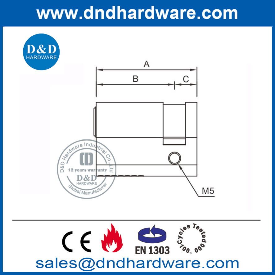 Brass Night Latch Lock Half Cylinder with Key-DDLC010