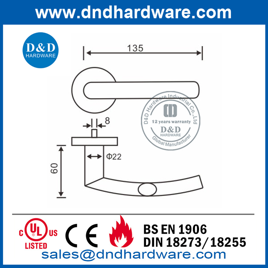 Stainless Steel Passage Door Lever Handle on Round Rose-DDTH025