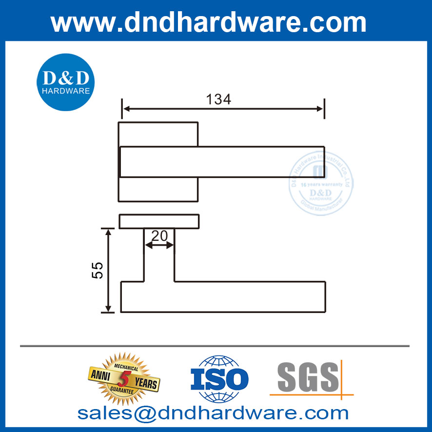 Good Quality Modern Satin 304 Stainless Steel Solid Lever Door Handle for Door-DDSH053