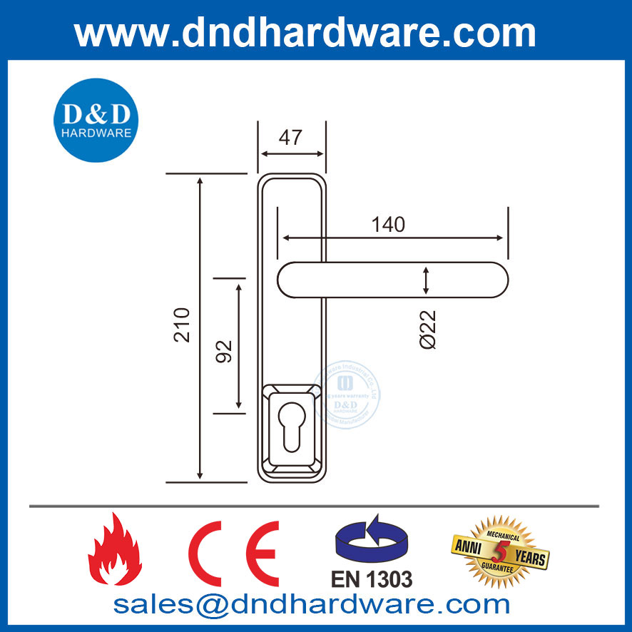 CE EN1125 Stainless Steel Fire Rated Lever Trim with Lock for Panic Bar-DDPD015