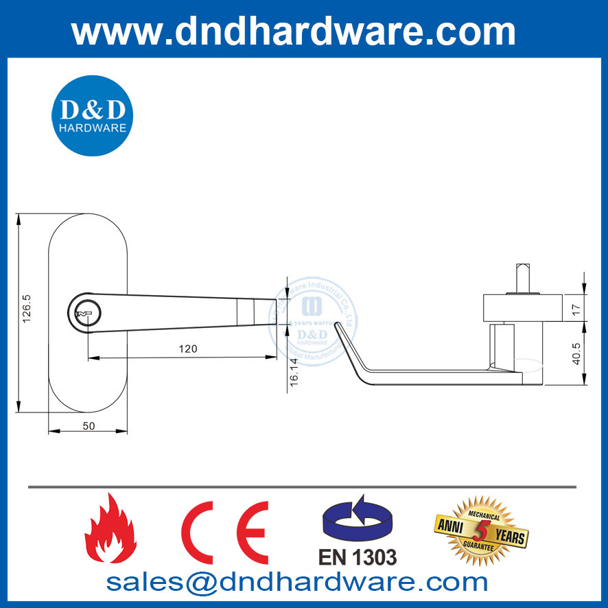 CE EN1125 Exterior Locking Lever Trim for Fire Rated Panic Exit Device-DDPD042