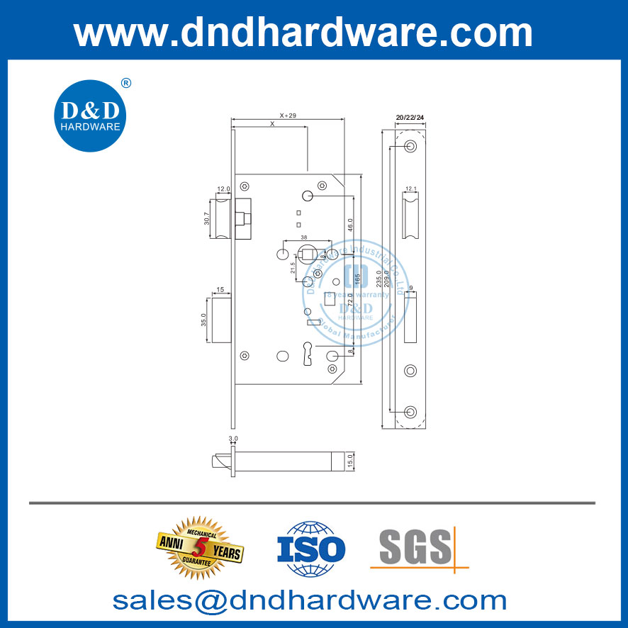 72mm centers mortise lock