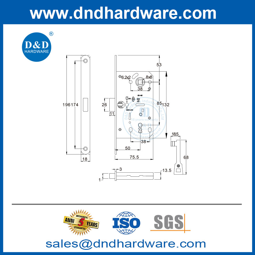 bit key mortise lock