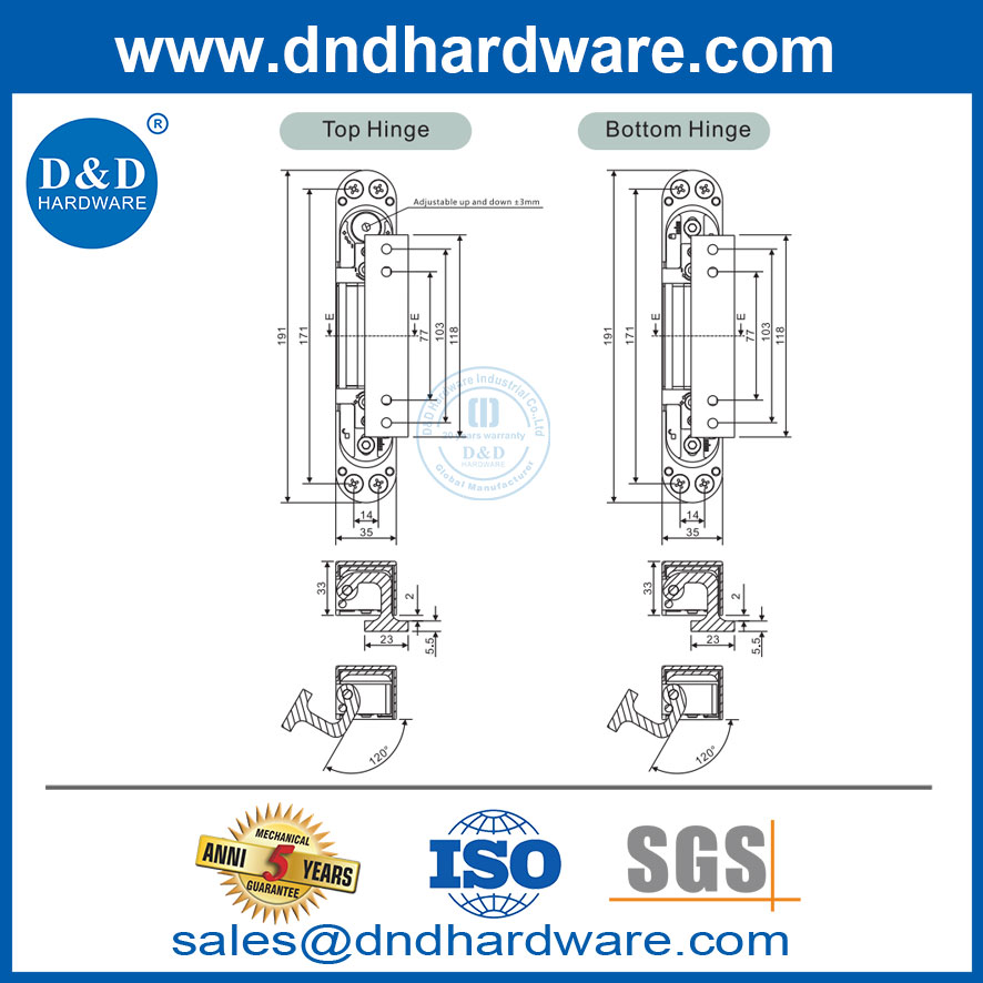 2D adjustable hidden hinge