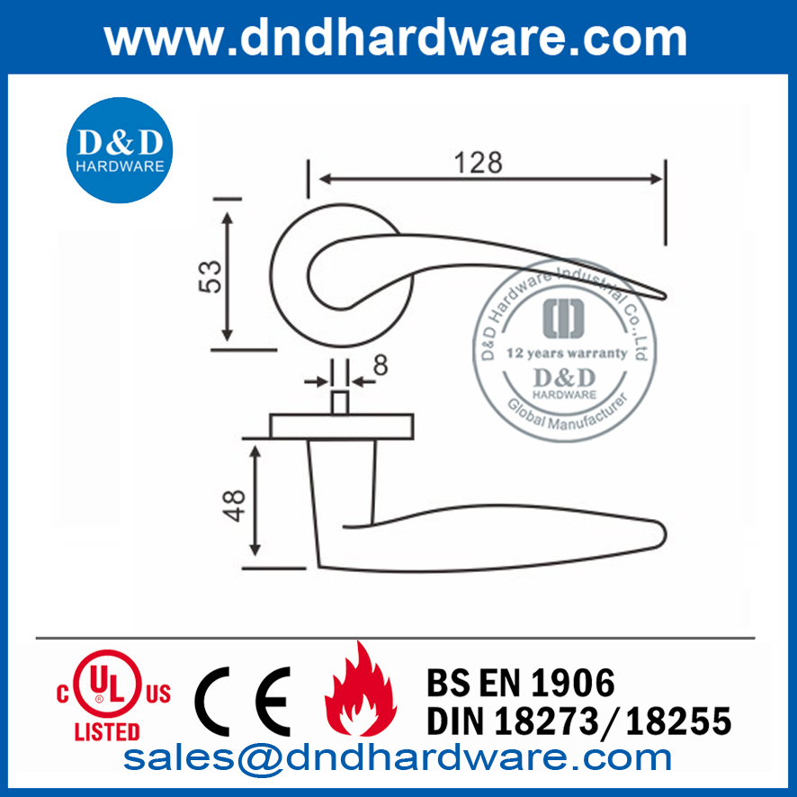Grade 316 Silver Mortise Inside Door Lever Handle-DDSH015