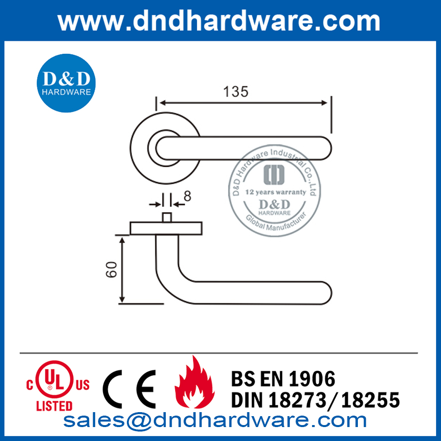Grade 4 Stainless Steel Fire Rated Modern Interior Door Handle-DDTH010