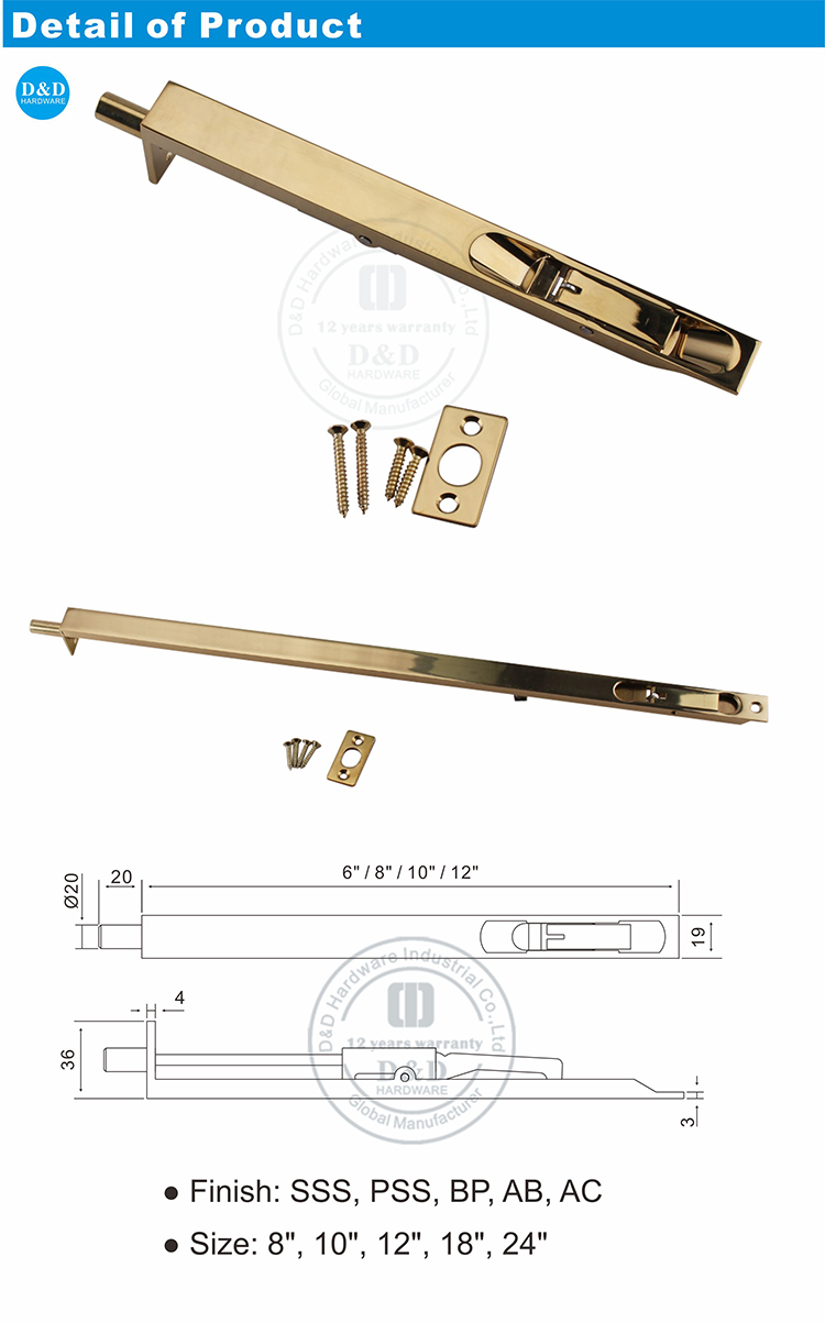 Polished Brass Polished finish bolt