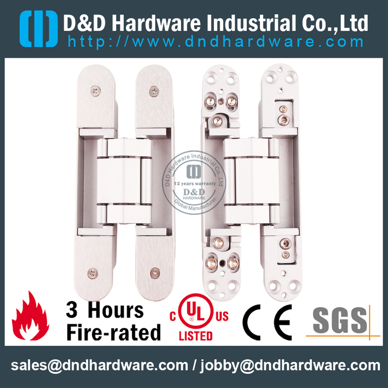 Heavy Duty Silver Sanding lid 3D Adjustable Concealed Hinge for Hotel Door-DDCH008-G80S