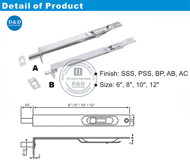 Stainless Steel Flush Door Bolt