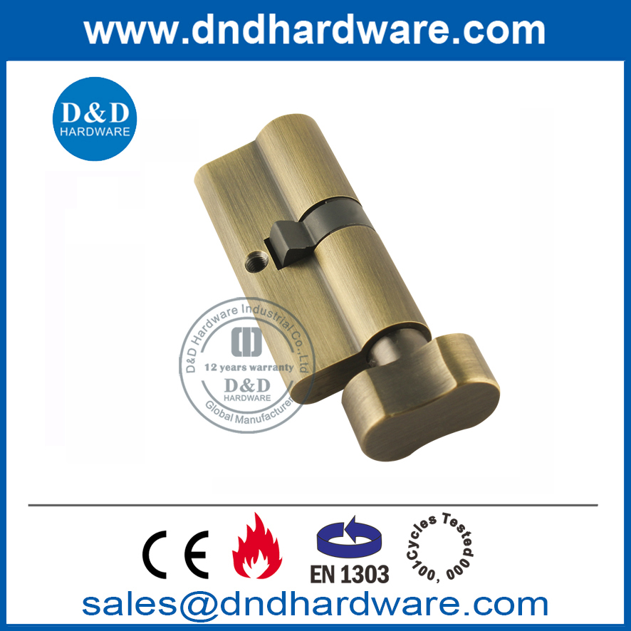 Solid Brass Antique Brass Lock Cylinder for Bathroom Door-DDLC007