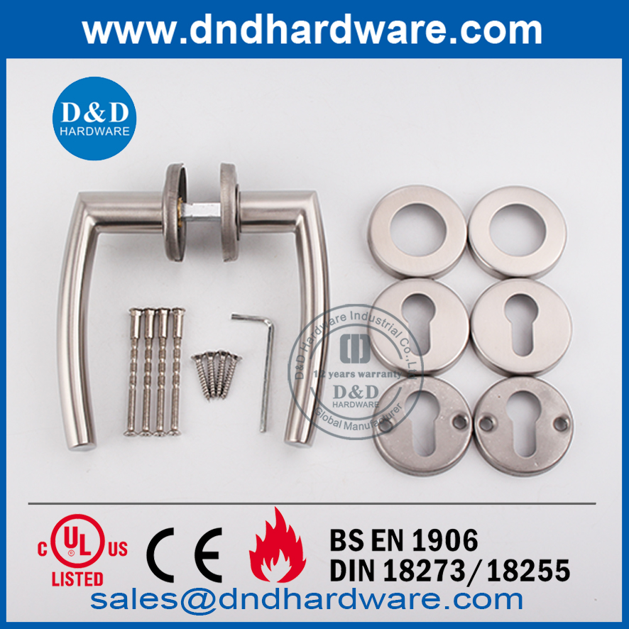 Stainless Steel Passage Door Lever Handle on Round Rose-DDTH025