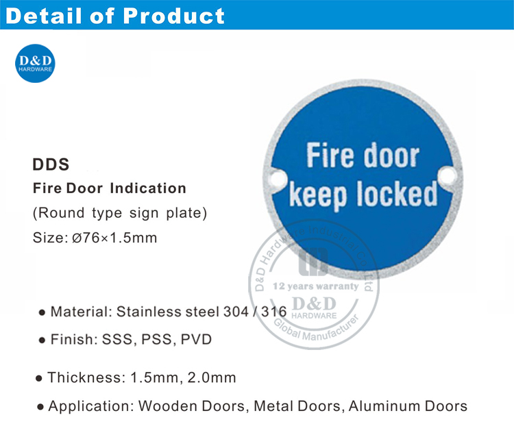 Fire Door Indication Sign Plate-D&D