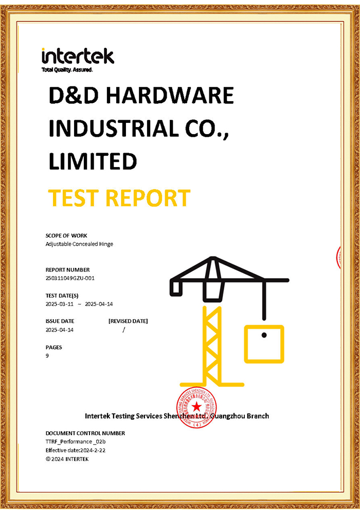 D&D Hardware-Cycle Test Report for 3D Concealed Hinge-DDCH008-ZA-3D40