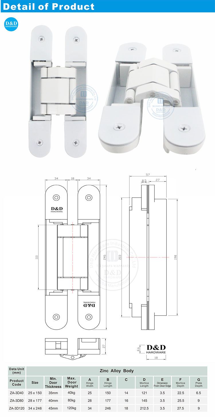 D&D concealed hinge