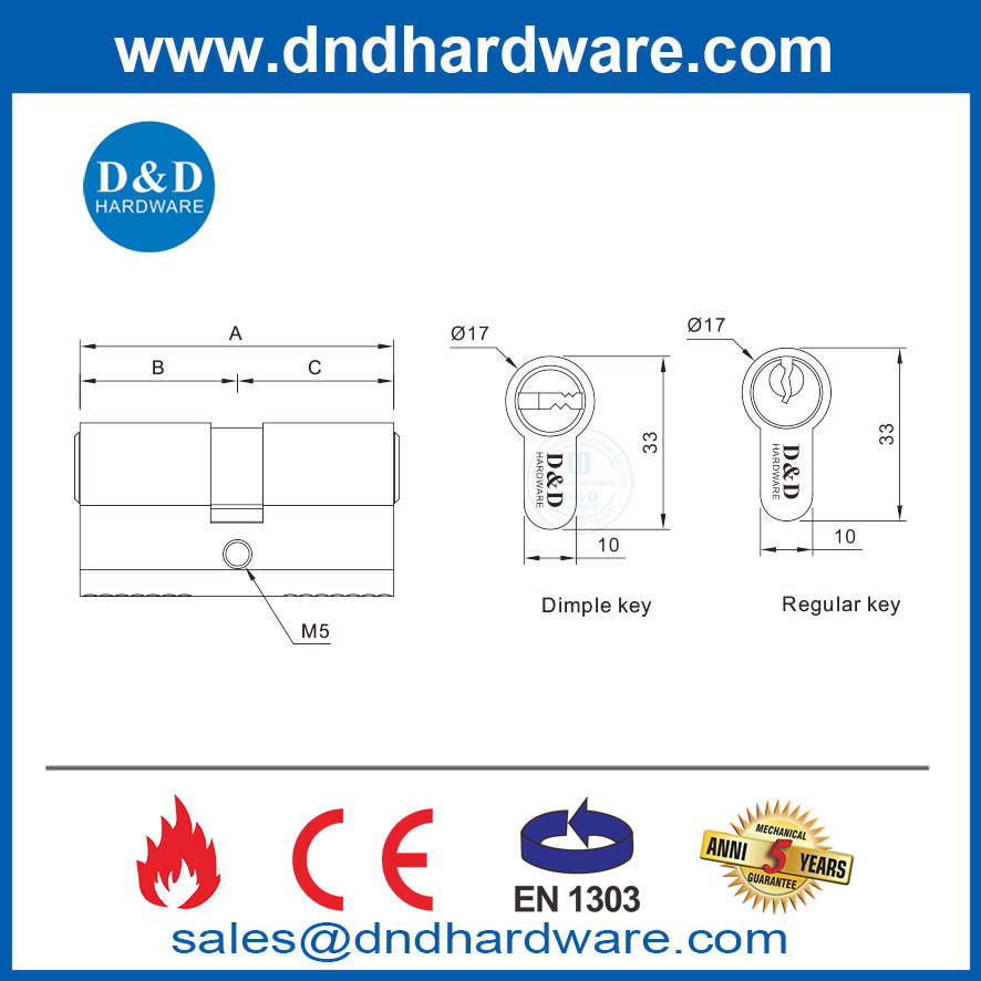 EN1303 Brass Cylinder Supplier 80mm Commercial Door Key Lock Cylinder Fire Rated Black-DDLC003