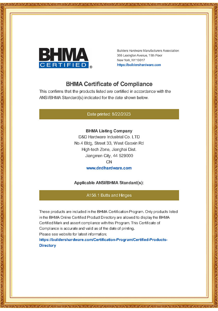 BHMA A156.1 Butts and Hinges
