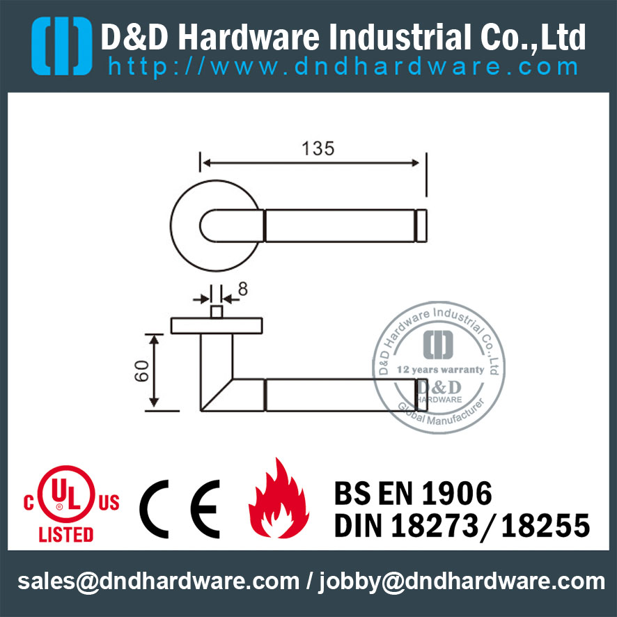 SS304 Antirust Tube Mitred Shape Door Handle for Entry Double Door-DDTH028