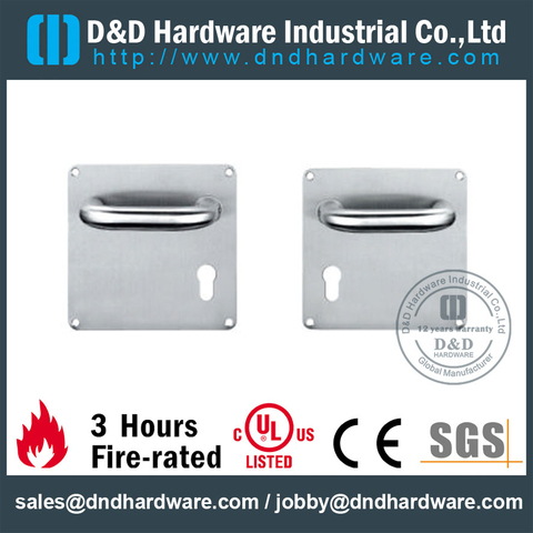 Stainless Steel 304 Lever Handle Euro Profile on Square Plate 170x170mm for Steel Door -DDTP001