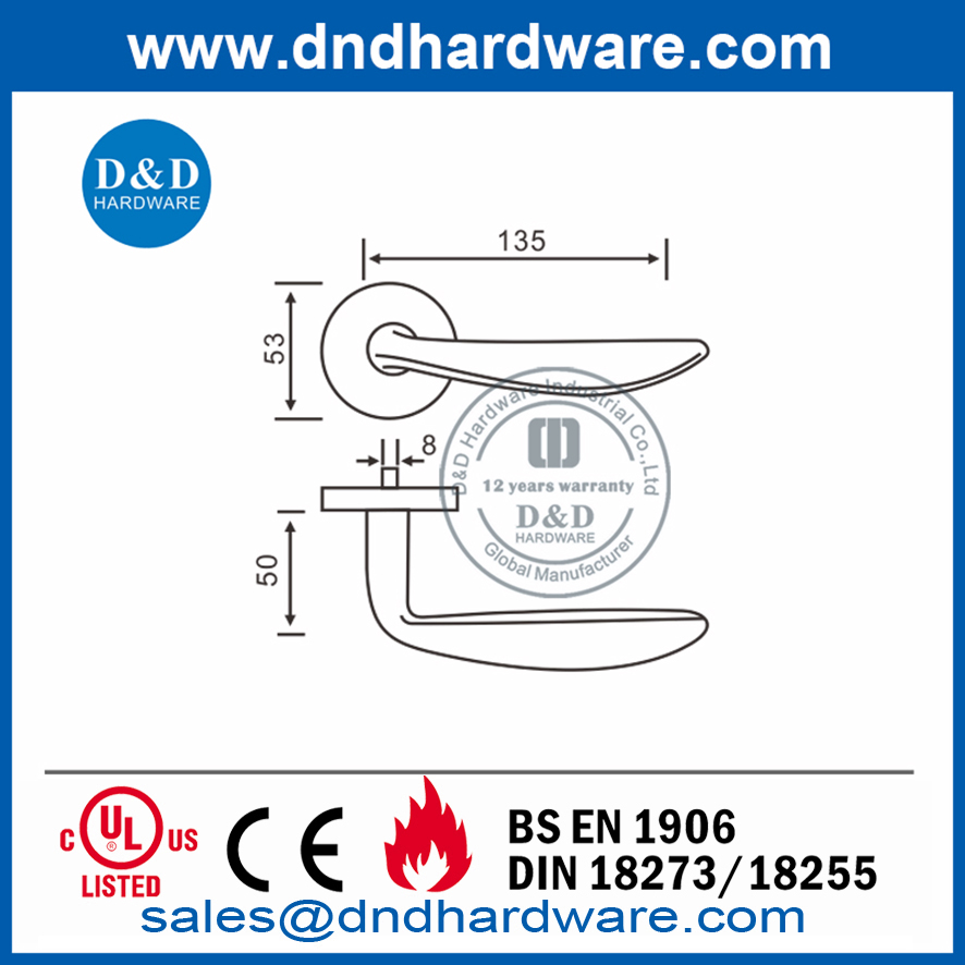 Stainless Steel Safety Solid Lever Indoor Door Handle-DDSH019
