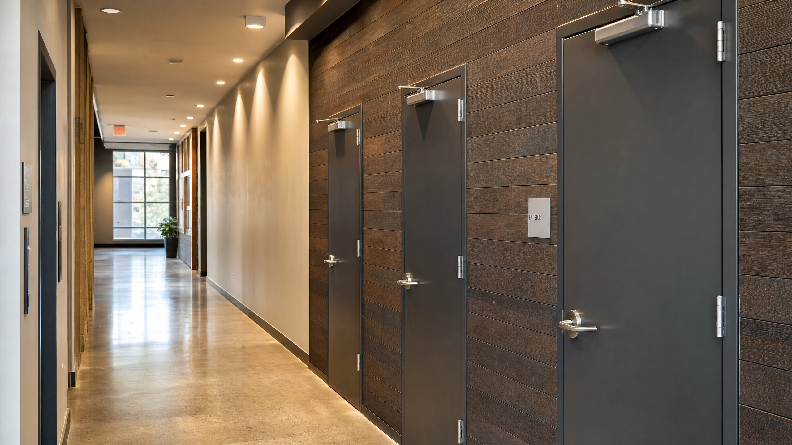 Commercial installation featuring fire-rated hollow metal doors.
