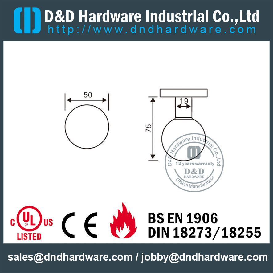 SS304 Hollow Ball Interior Door Knob for Single Wooden Door-DDTH031