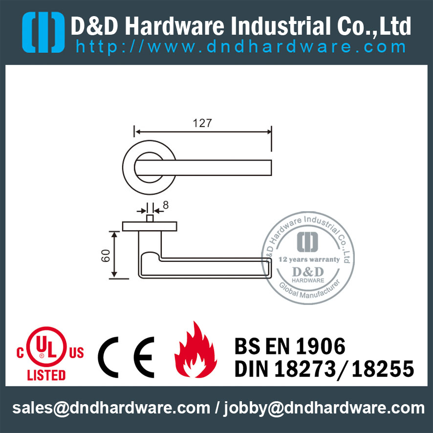 Grade 316 Hot Sell Designer Lever Door Handle on Rose for Commercial Metal Door -DDTH035