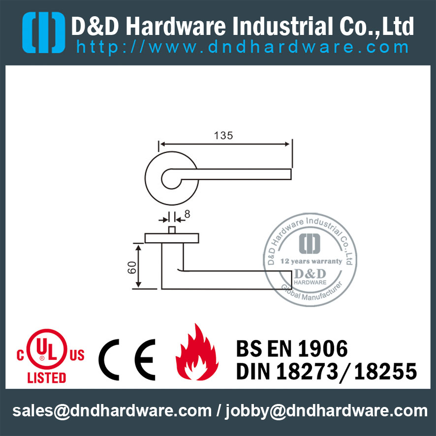 304 Grade Hollow External Lever Door Handle for Front Steel Doors-DDTH022