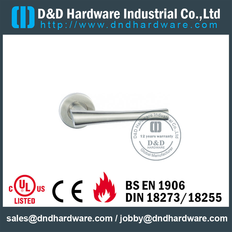 Stainless Steel 316 Cast Silver Lever Handle on Rose for Metal Commercial Doors -DDSH045