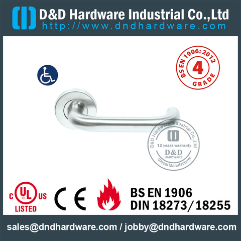 S304 Hollow U Shape Safety Fire Rated Lever Door Handle For Office Wooden Door with EN1906-DDTH001