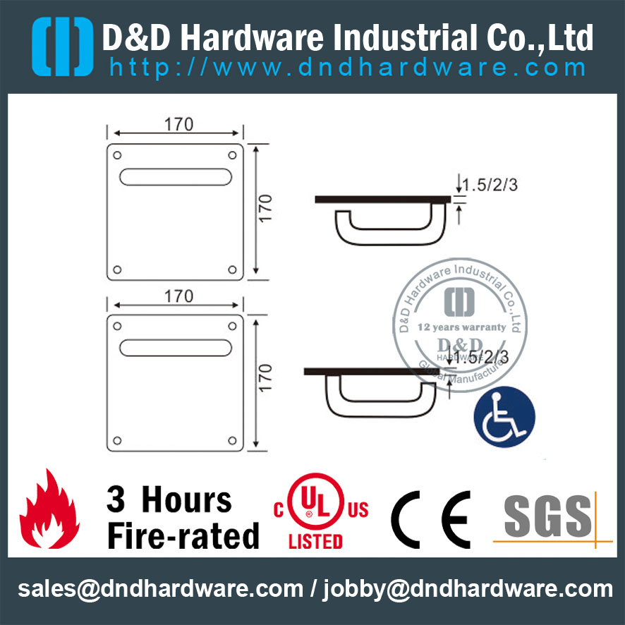 SS316 U Shape Lever Handle with Square Plate -DDTP001-N
