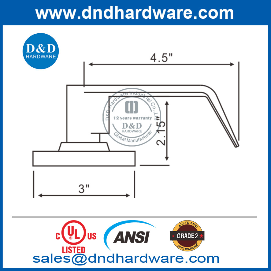 UL Listed ANSI Grade 2 Fireproof Lever Handle Lockset with Key-DDLK011