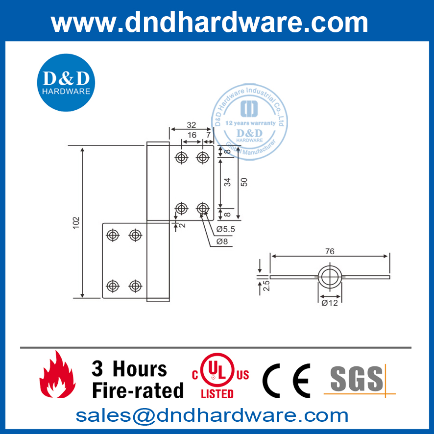 4 Inch Stainless Steel 316 Flag Hinge for Front Door-DDSS032