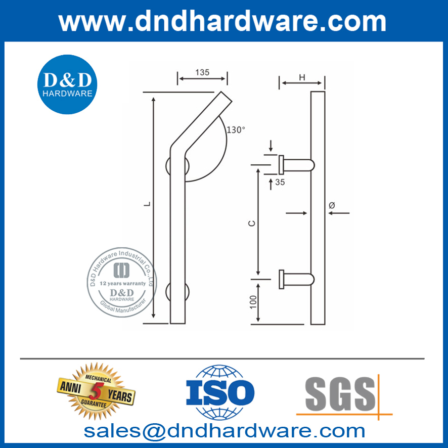 New Design 130 Degree Corner Stainless Steel Glass Door Pull Handle-DDPH009