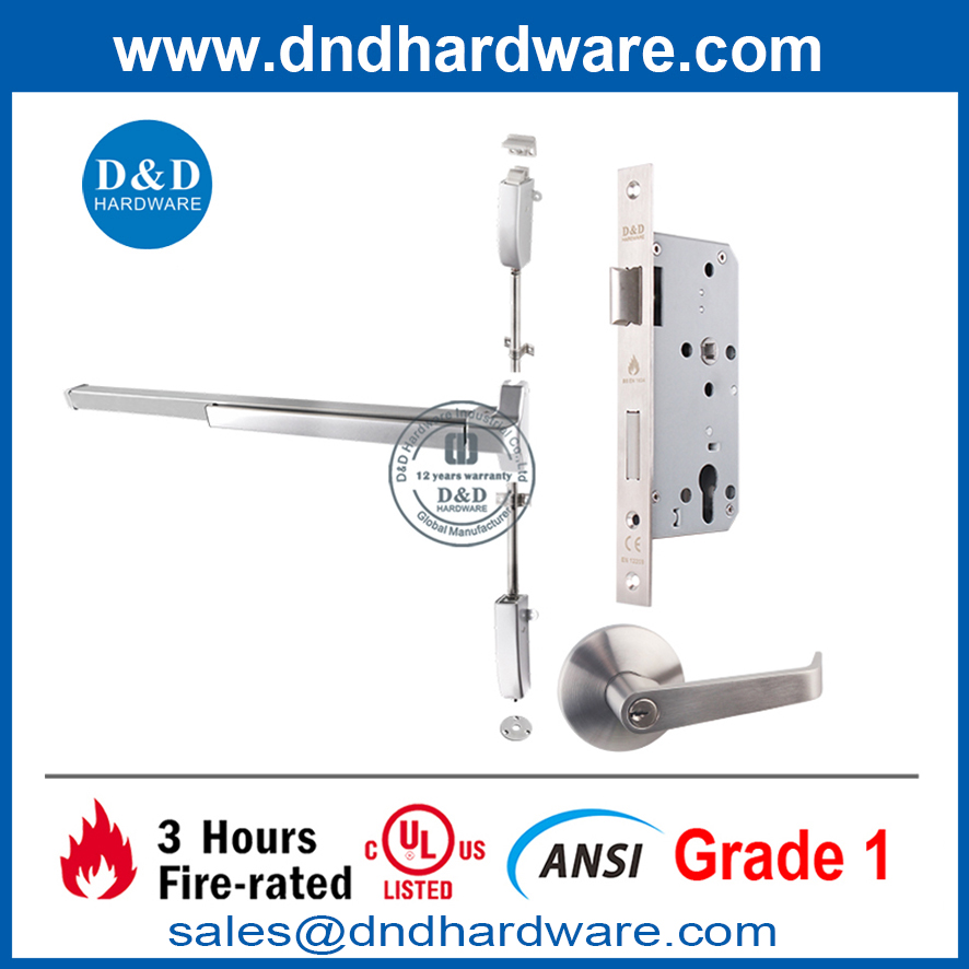 UL ANSI SS304 Vertical Rod Panic Bar Lock Fire Exit Hardware-DDPD024
