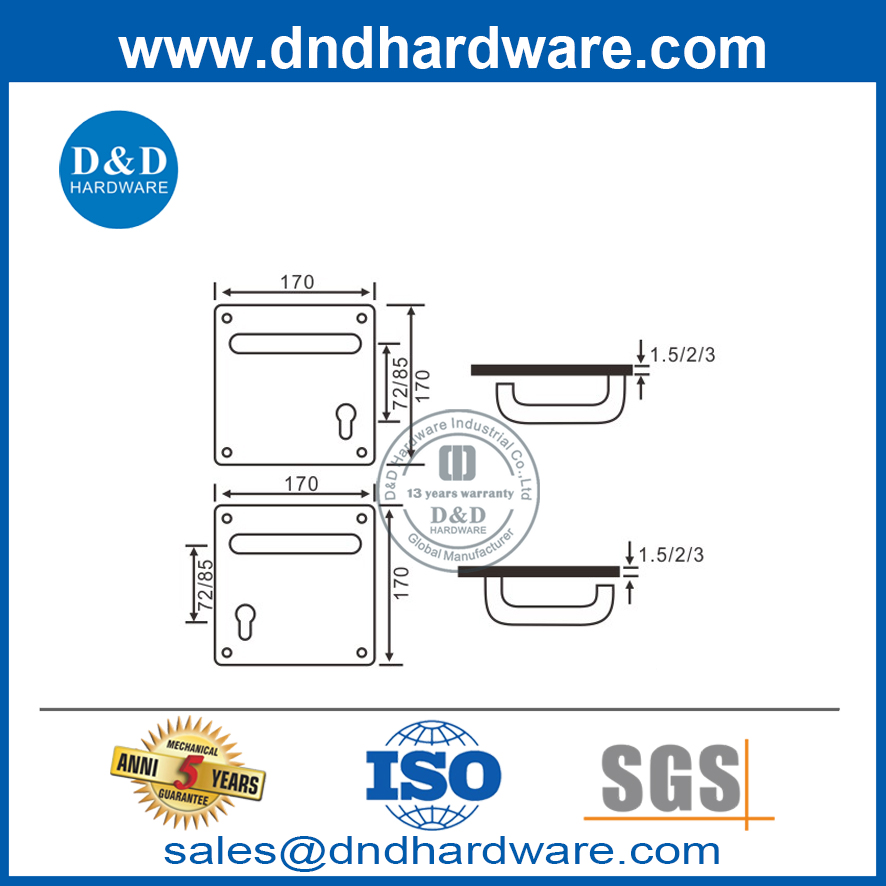 Stainless Steel Square Type Interior Door Handles with Backplate-DDTP001
